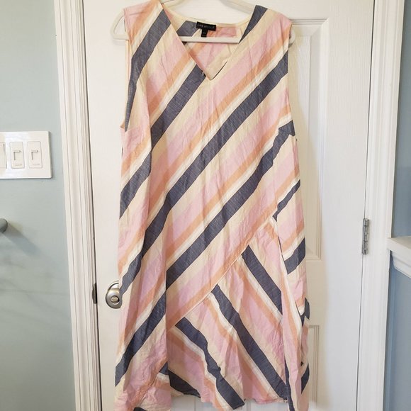 Lane Bryant, Striped V-Neck Linen Swing Dress, Sz 22/24 - Picture 2 of 6